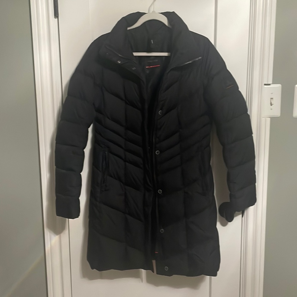 Bogner fire and ice mid thigh black puffer coat size 8